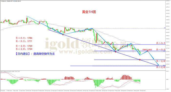2021年2月19日黄金走势图
