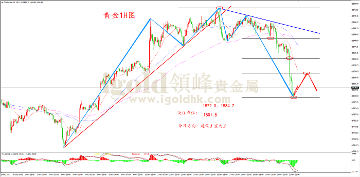 2021年11月23日黄金走势图