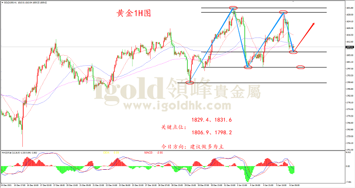 2022年1月6日黄金走势图