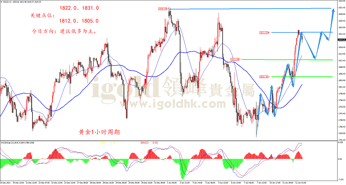 2022年1月12日黄金走势图