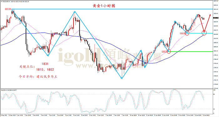 2022年1月13日黄金走势图