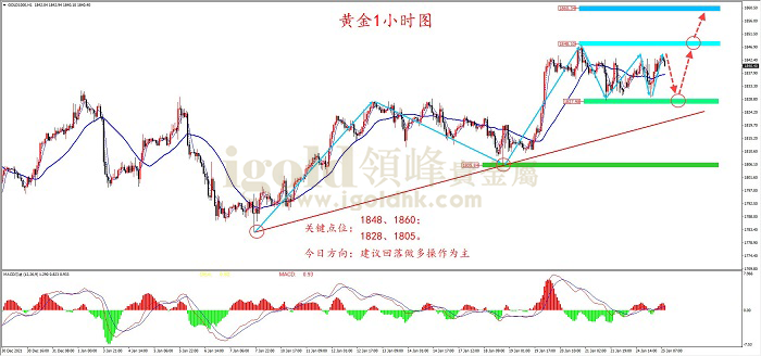 2022年1月25日黄金走势图