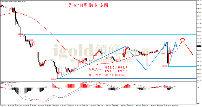 2022年2月7日黄金走势图